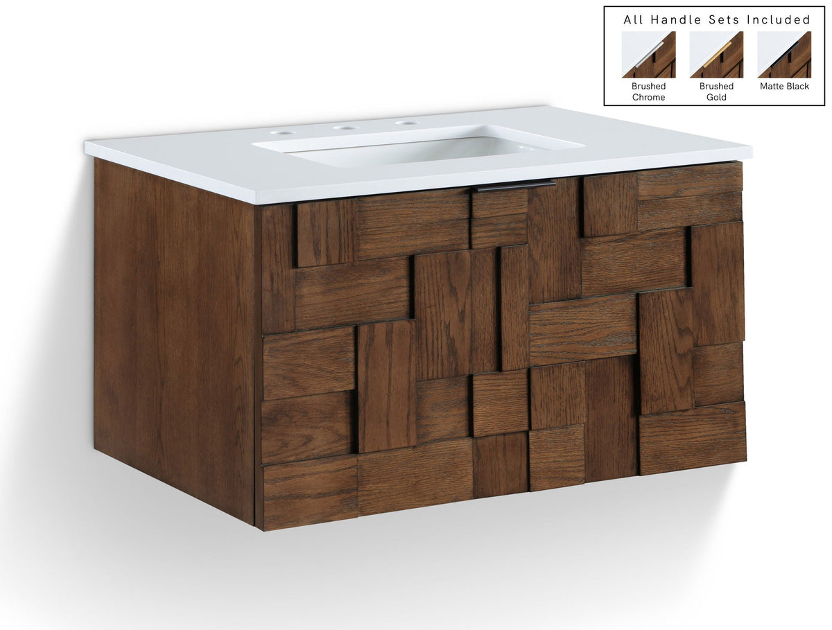 Leonardo - Engineered Stone And Solid Wood 24" Wall Mounted Bathroom Vanity