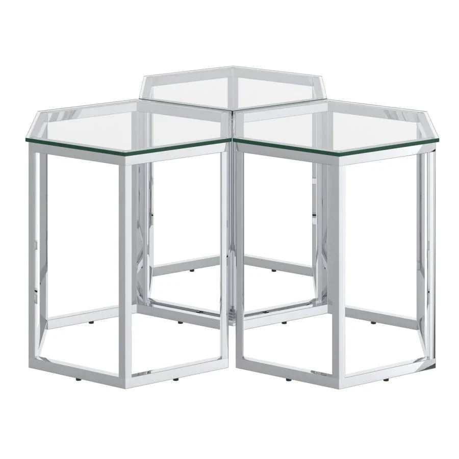 Fleur 3pc Accent Table Set in Silver - Furniture Depot