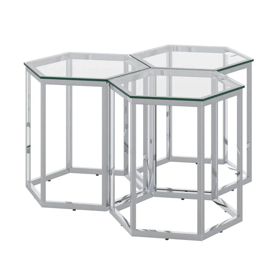 Fleur 3pc Accent Table Set in Silver - Furniture Depot