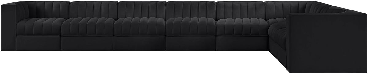 Rummi - Velvet Performance Fabric Upholstered 8 Piece Modular Sectional (With 3 Corner Chairs)