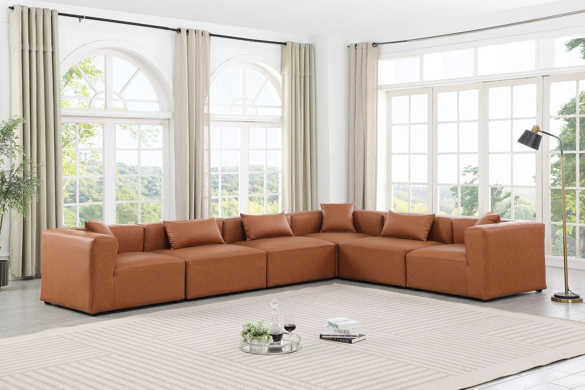 Cube - 6 Piece Modular Corner Sectional - Cognac
