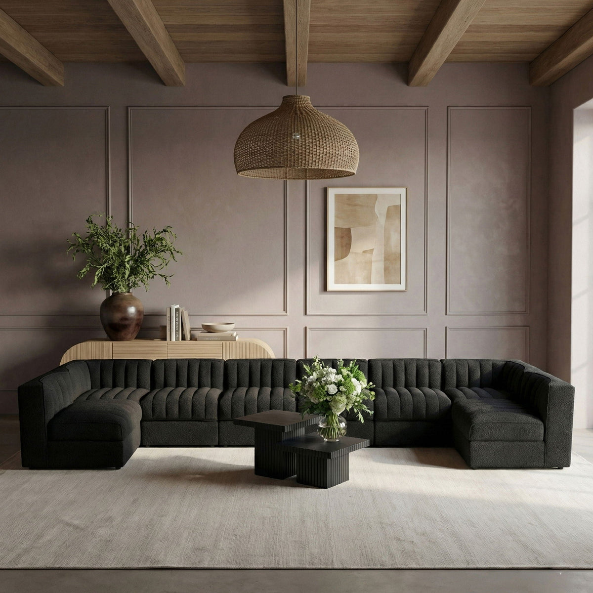 Rummi - Velvet Performance Fabric Upholstered 8 Piece Modular Sectional (With 2 Corner Chairs)