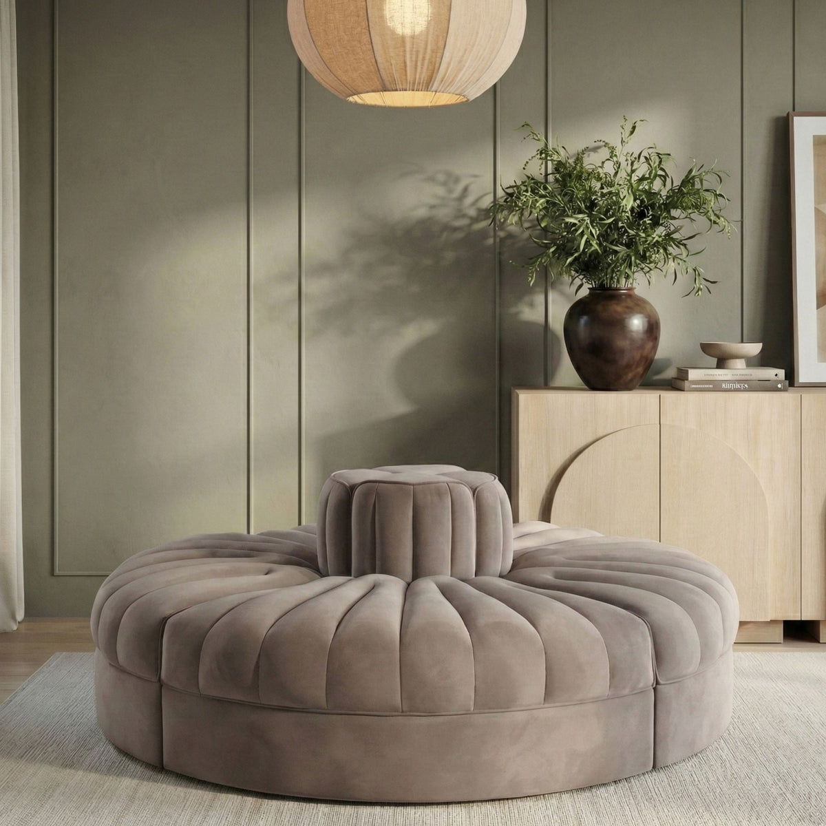 Rummi - Round Velvet Performance Fabric Upholstered 4 Piece Modular Sofa