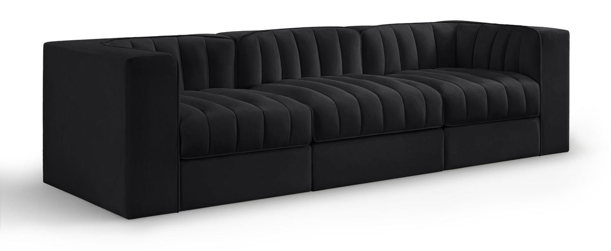 Rummi - Velvet Performance Fabric Upholstered 3 Piece Modular Sofa