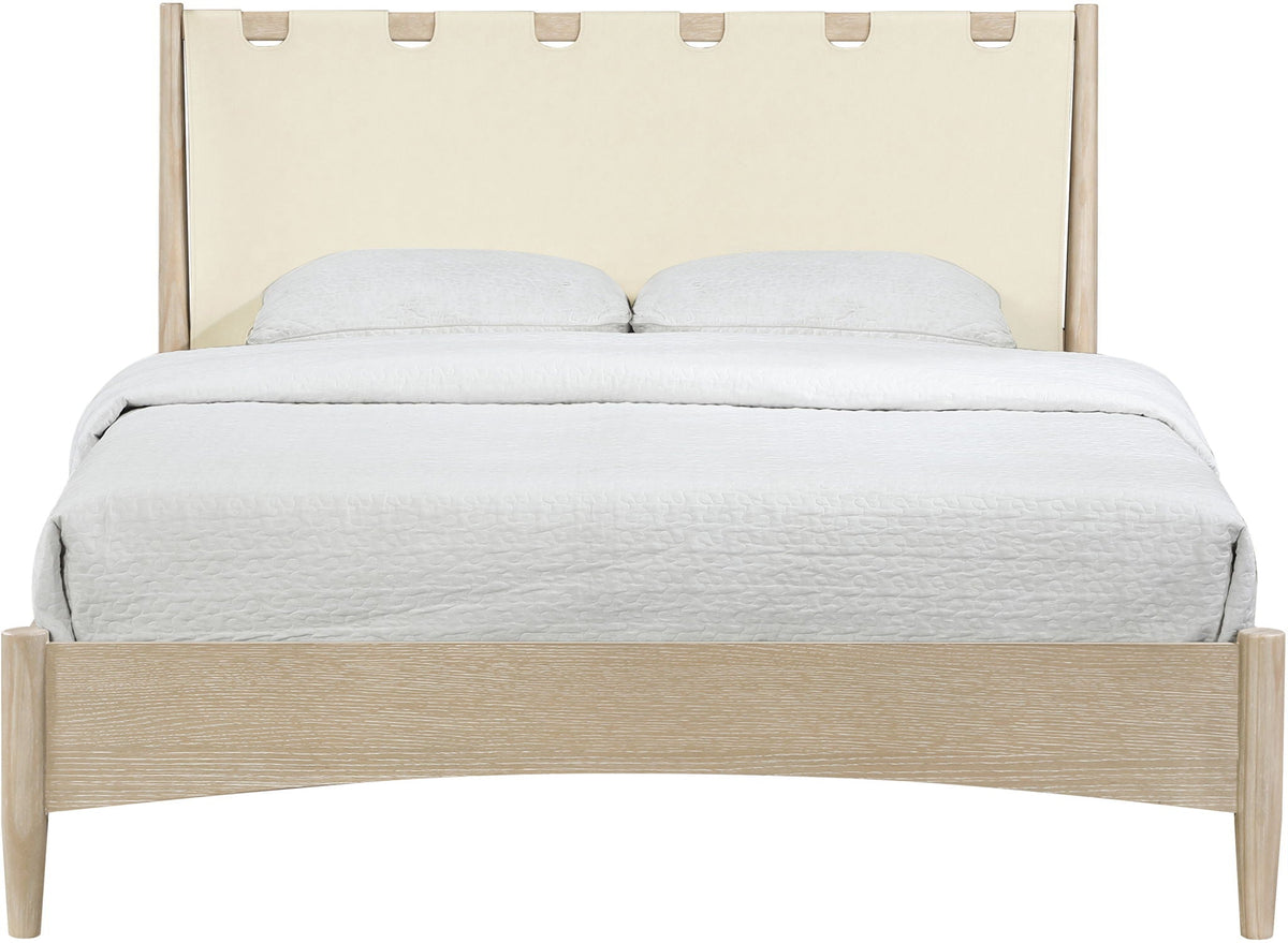 Santos - Vegan Leather Headboard And Wood Bed - Waxed Natural Frame