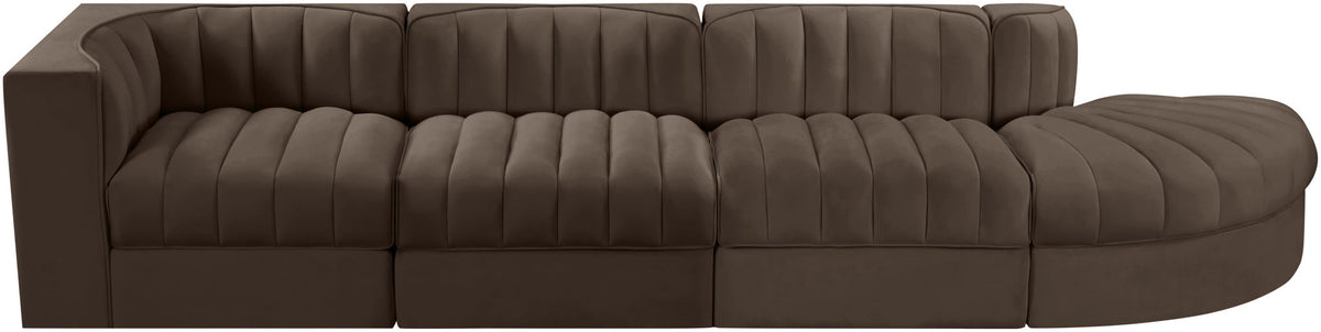 Rummi - Velvet Performance Fabric Upholstered 4 Piece Modular Sectional With Reverse Corner Chair