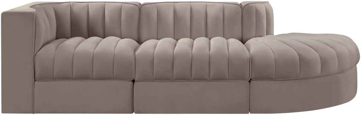 Rummi - Velvet Performance Fabric Upholstered 3 Piece Modular Sectional