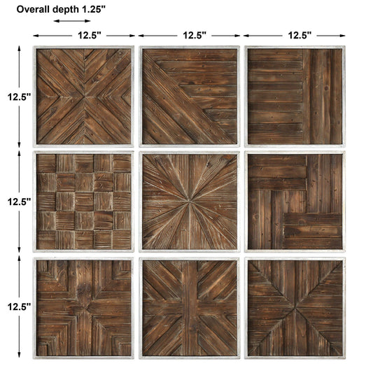 Bryndle - Rustic Wooden Squares (Set of 9) - Dark Brown