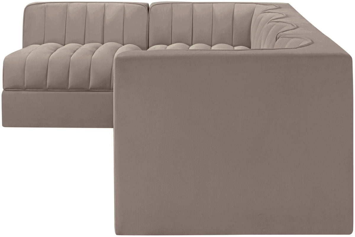 Rummi - Velvet Performance Fabric Upholstered 5 Piece Modular Sectional, L-Shaped (Right)