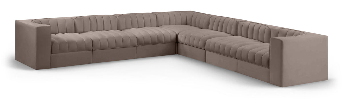 Rummi - Symmetrical Velvet Performance Fabric Upholstered 7 Piece Modular Sectional (With 3 Corner Chairs)
