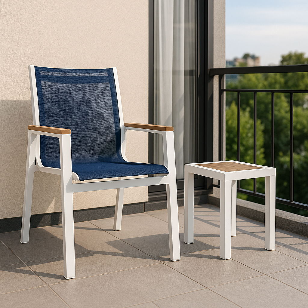 Nizuc - Outdoor Patio Dining Arm Chair With White Frame And Natural Arms (Set of 2)