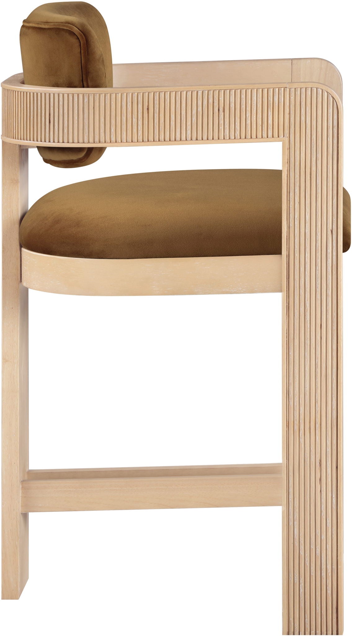 Sacha - Velvet Stool With Natural Base - Saddle