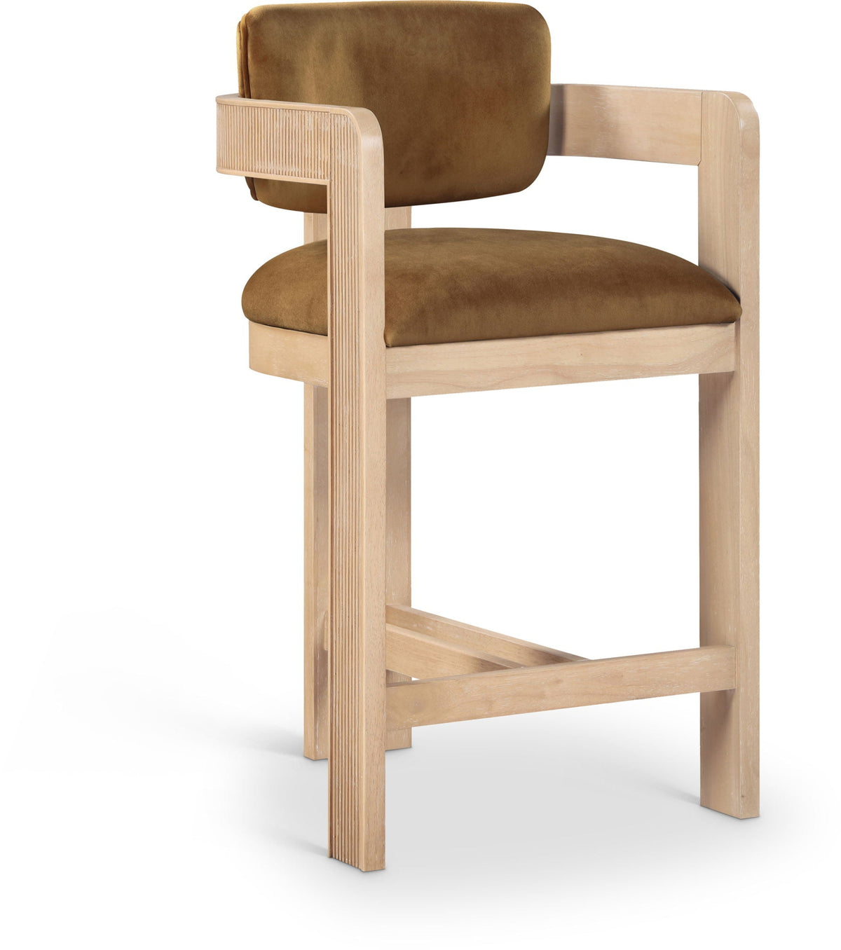 Sacha - Velvet Stool With Natural Base - Saddle