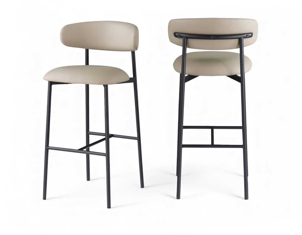 Lupita - Vegan Leather Upholstered Bar Stool (Set of 2) - Taupe / Matte Black