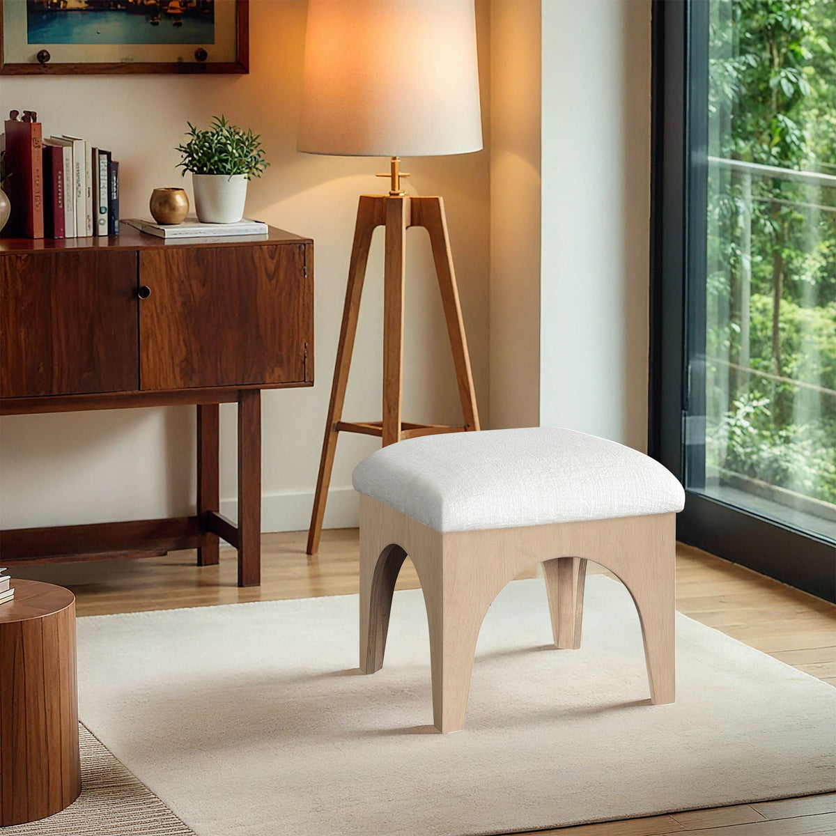 Lawson - Chenille Fabric Ottoman - Natural Base
