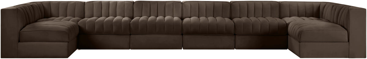 Rummi - Velvet Performance Fabric Upholstered 8 Piece Modular Sectional (With 2 Corner Chairs)
