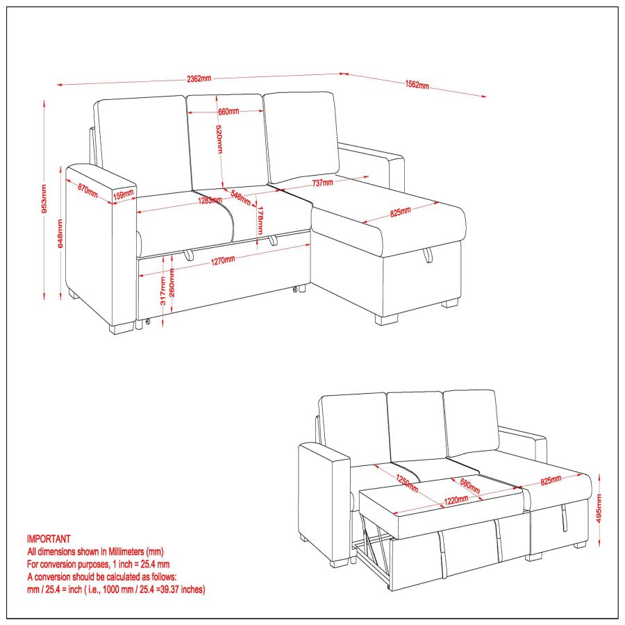 Alfonso 93.25" Sofa w/Bed & Storage in Beige