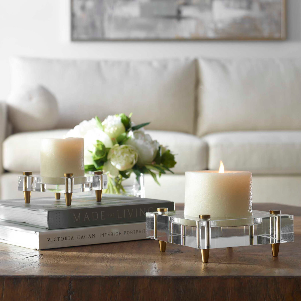 Claire - Crystal Block Candleholders (Set of 2) - Beige