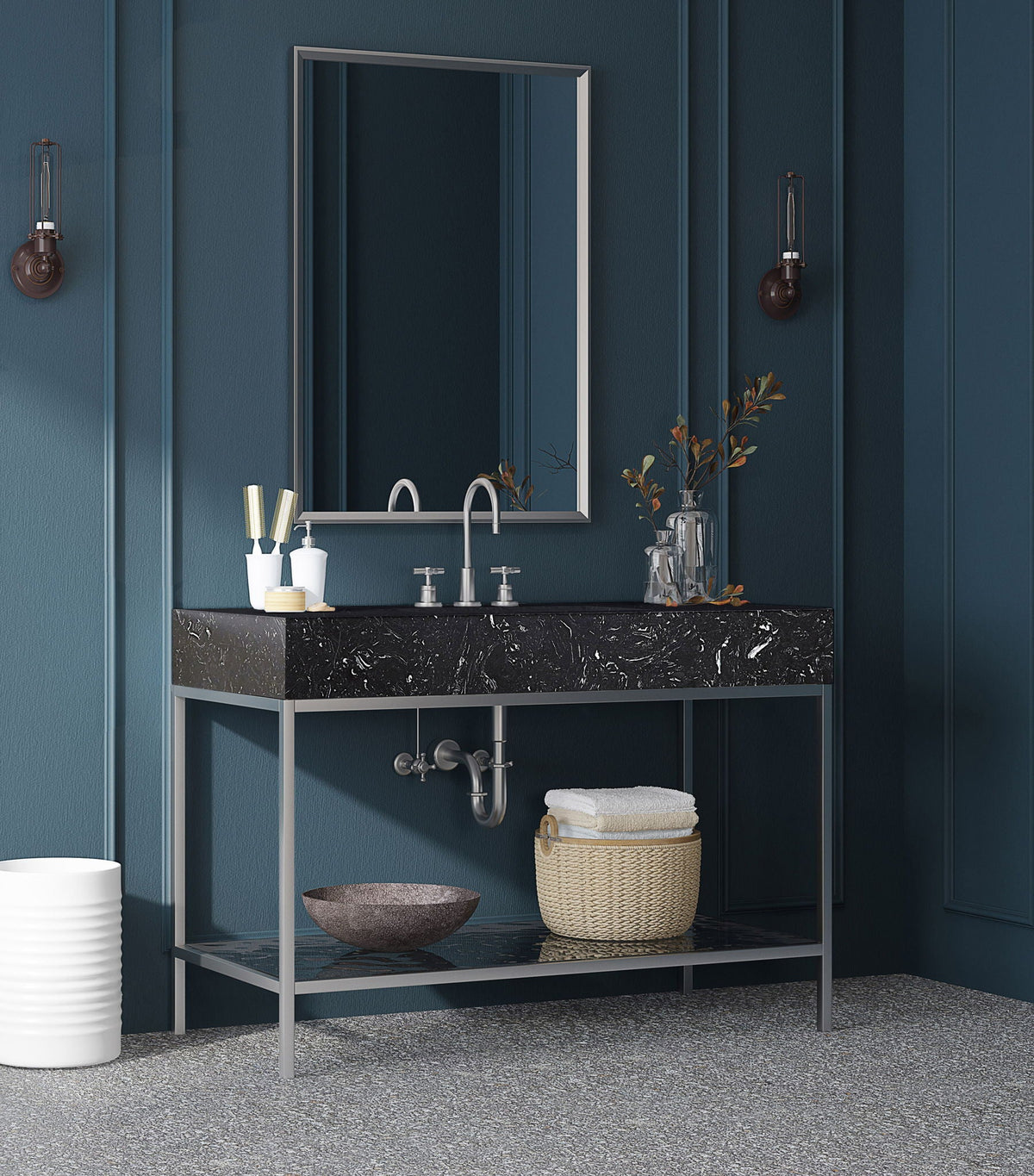 Marmo - Engineered Marble Bathroom Vanity With Chrome Base