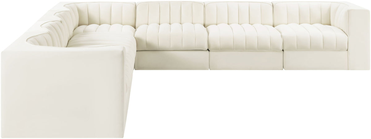Rummi - Symmetrical Velvet Performance Fabric Upholstered 7 Piece Modular Sectional (With 3 Corner Chairs)
