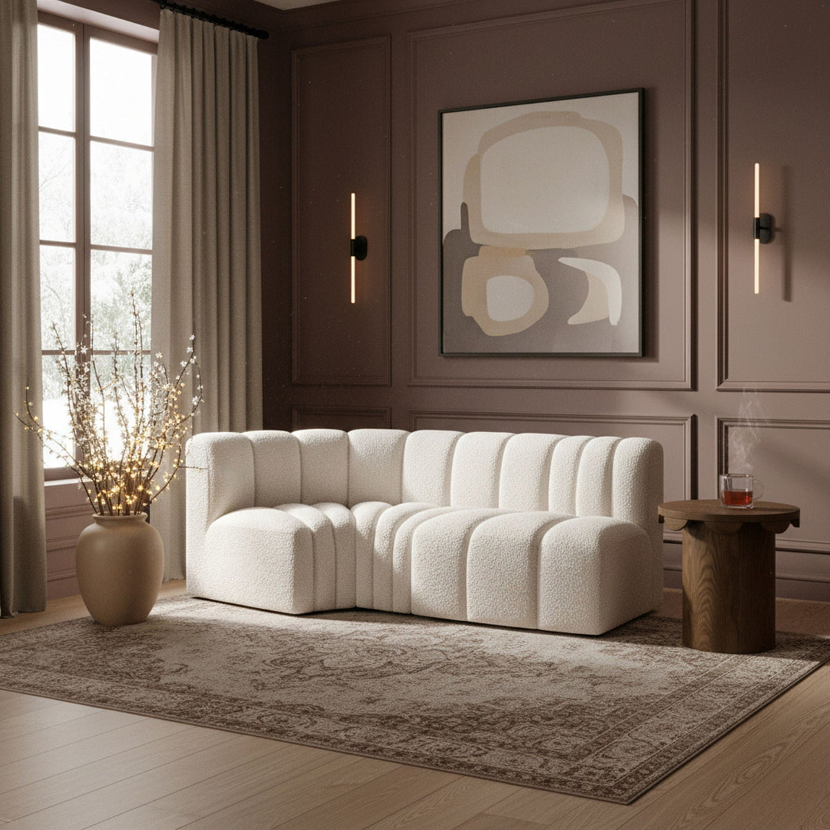 Arc - Boucle Fabric 3 Piece Modular L-Shaped Sofa