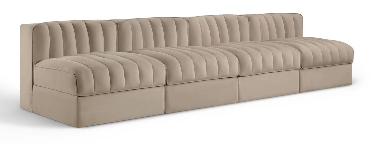 Rummi - Armless Velvet Performance Fabric Upholstered 4 Piece Modular Sofa