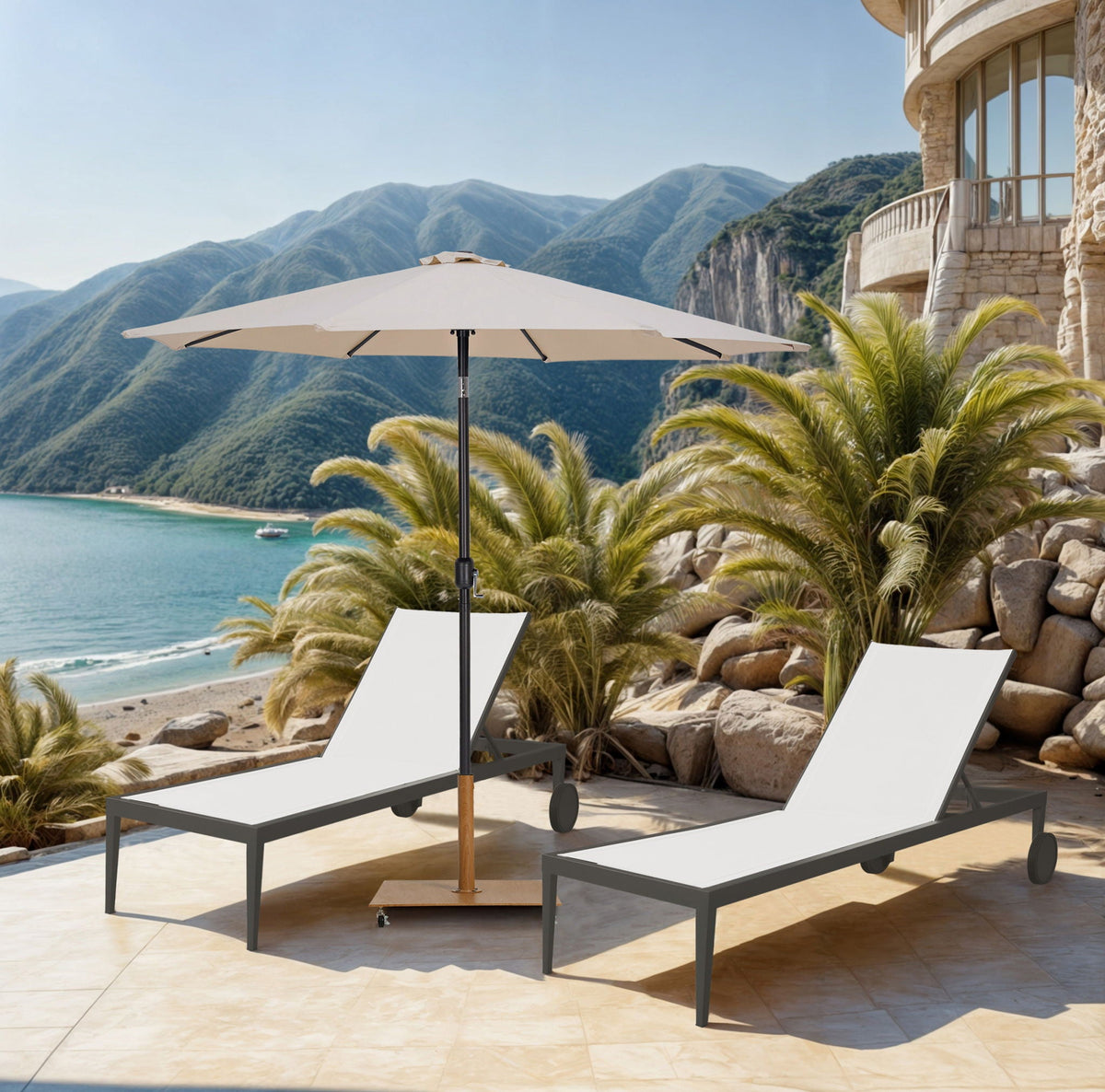 Fiji - Aluminum Patio Umbrella With Square Teak And Black Base