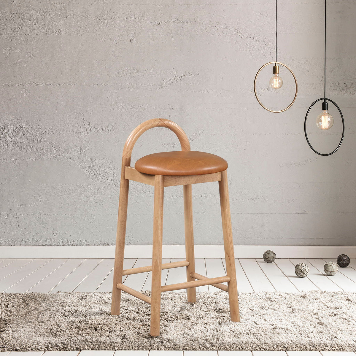 Calvin - Faux Leather Stool - Light Brown Legs