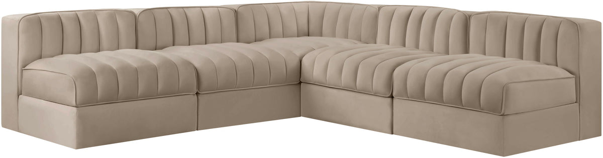 Rummi - Armless Velvet Performance Fabric Upholstered 5 Piece Modular Sectional