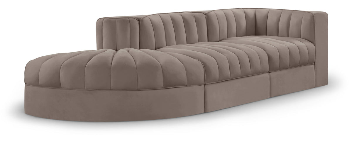 Rummi - Velvet Performance Fabric Upholstered 3 Piece Modular Sectional