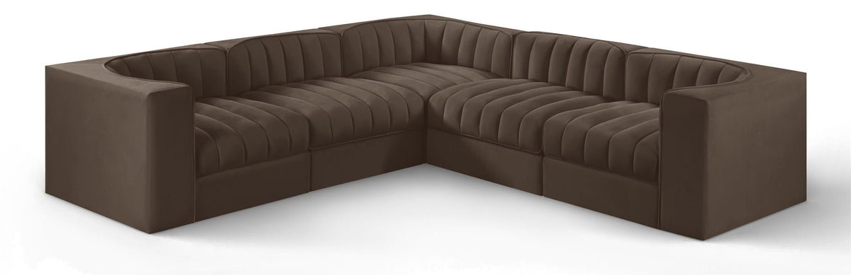 Rummi - Symmetrical Velvet Performance Fabric Upholstered 5 Piece Modular Sectional