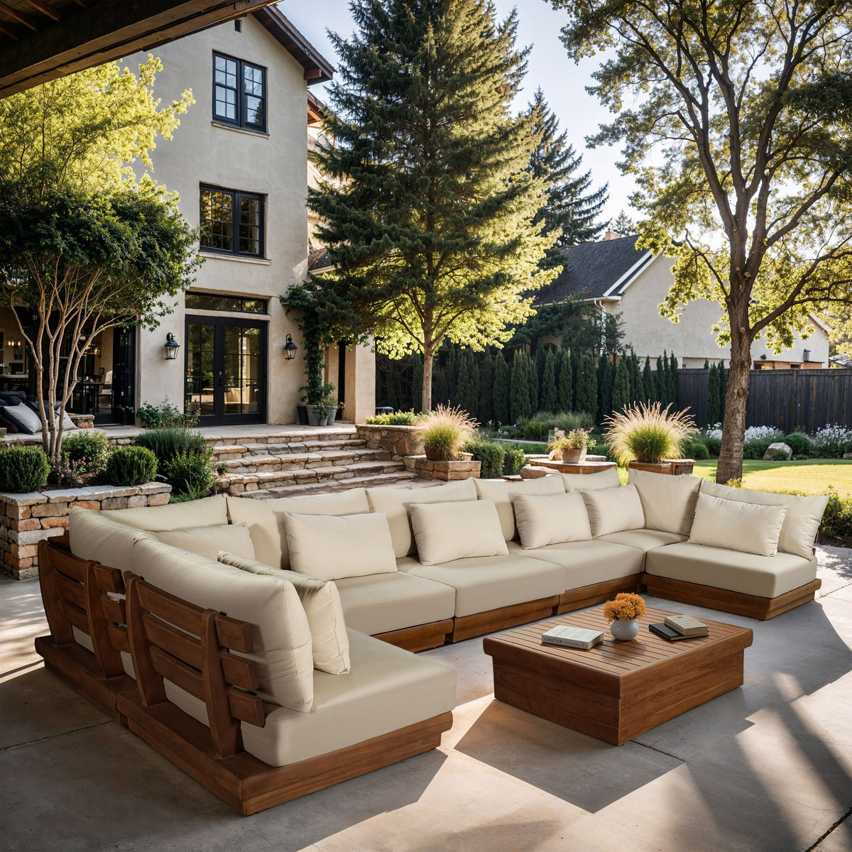 Mirella - 7 Piece Water Resistant Fabric Upholstered Outdoor Patio Modular Sectional