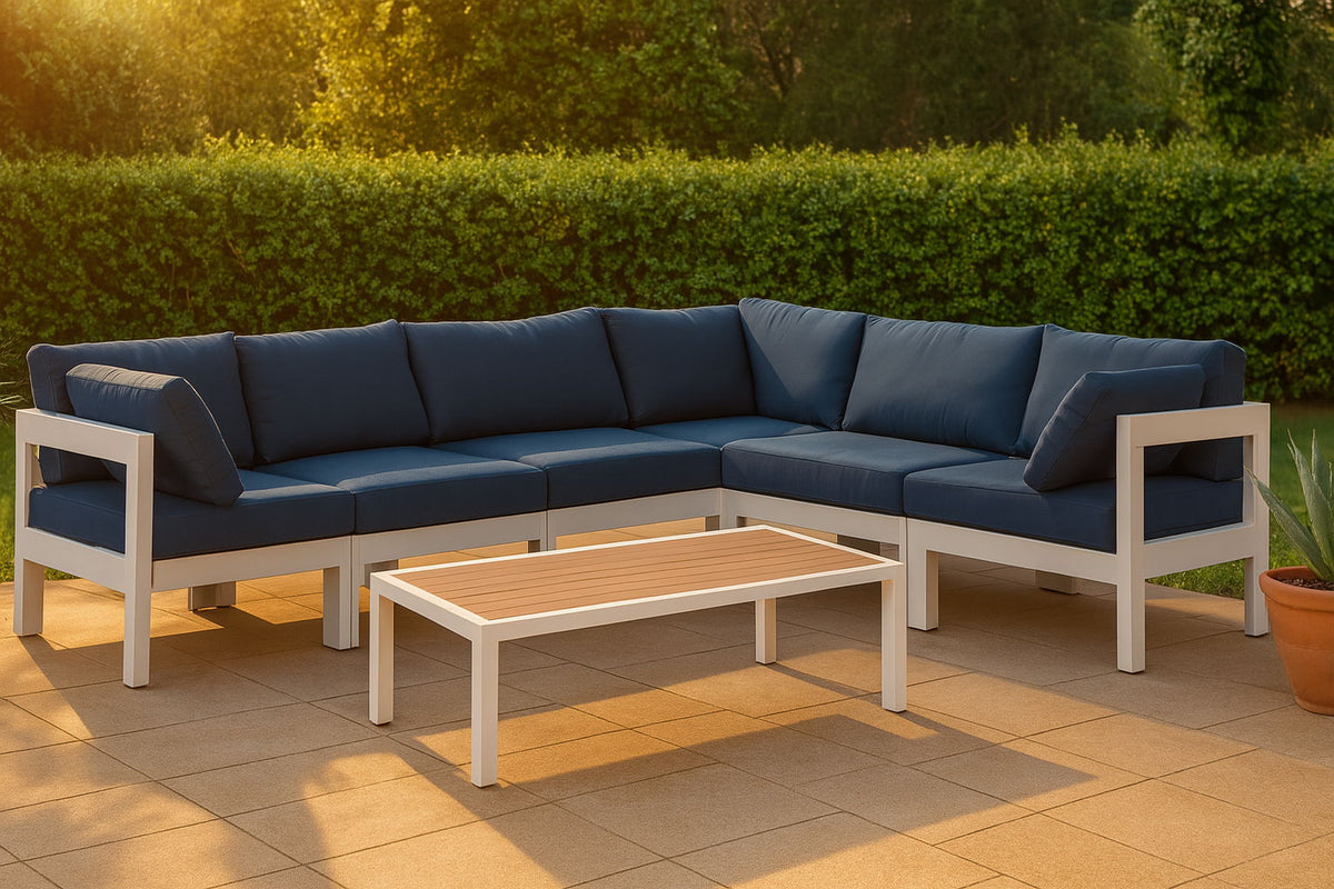 Nizuc - Outdoor Patio 6 Piece Modular Sectional With White Frame