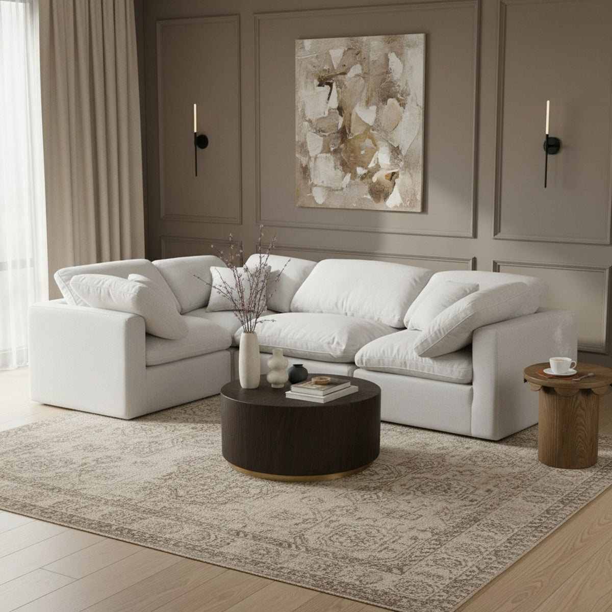 Indulge - Linen 4 Piece Modular Corner Sectional - White