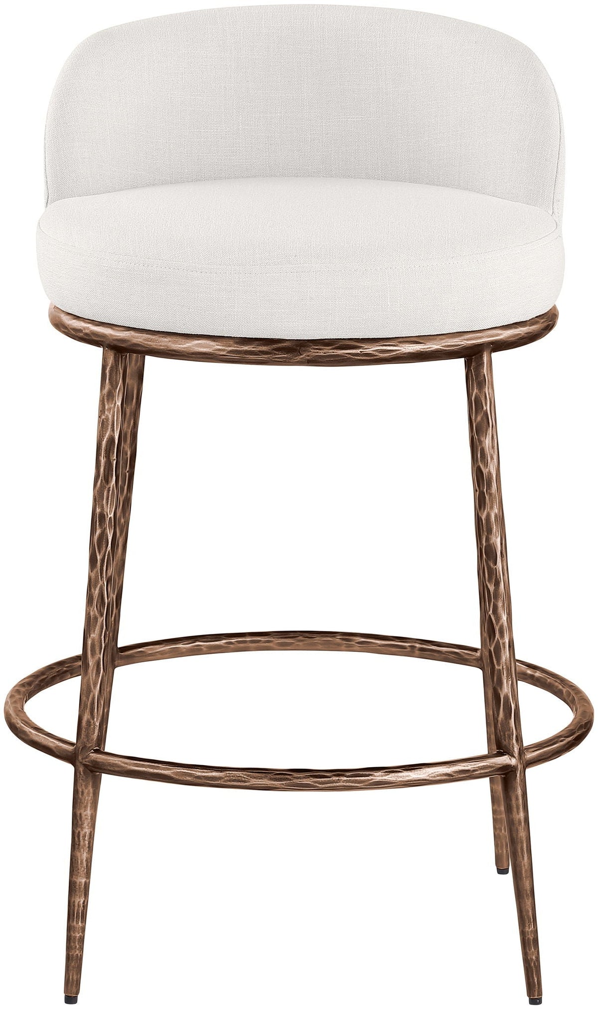 Ferro - Linen Textured Performance Fabric Upholstered Counter Stool - Cream / Brushed Bronze