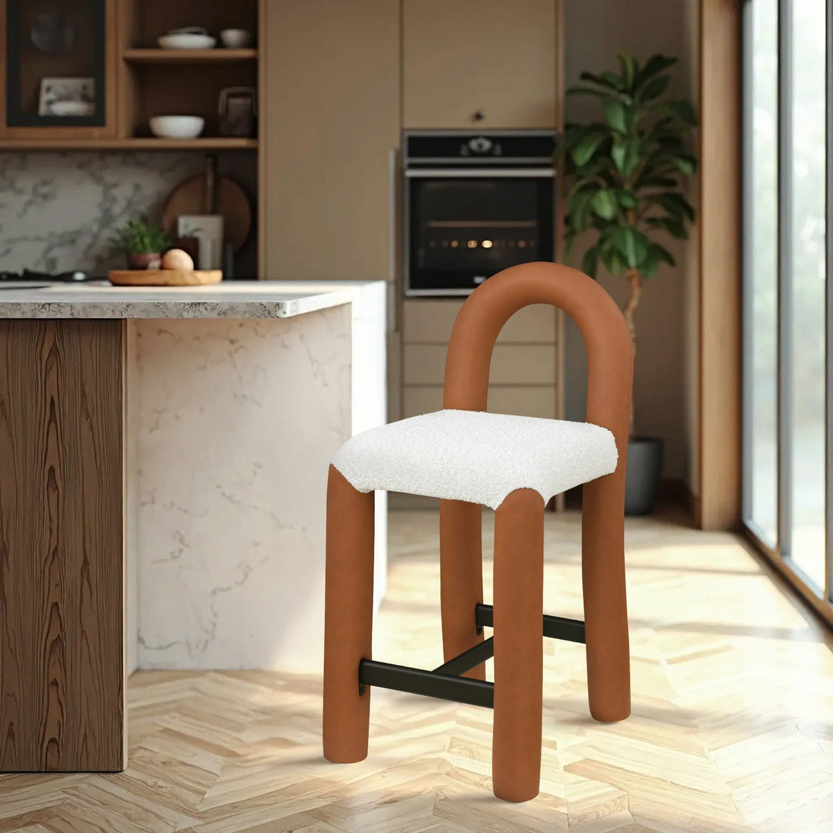 Amari - Vegan Leather and Boucle Fabric Stool