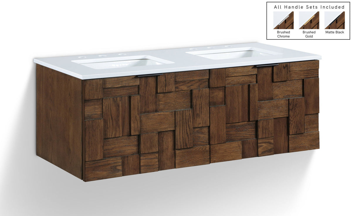 Leonardo - Engineered Stone And Solid Wood 24" Wall Mounted Bathroom Vanity