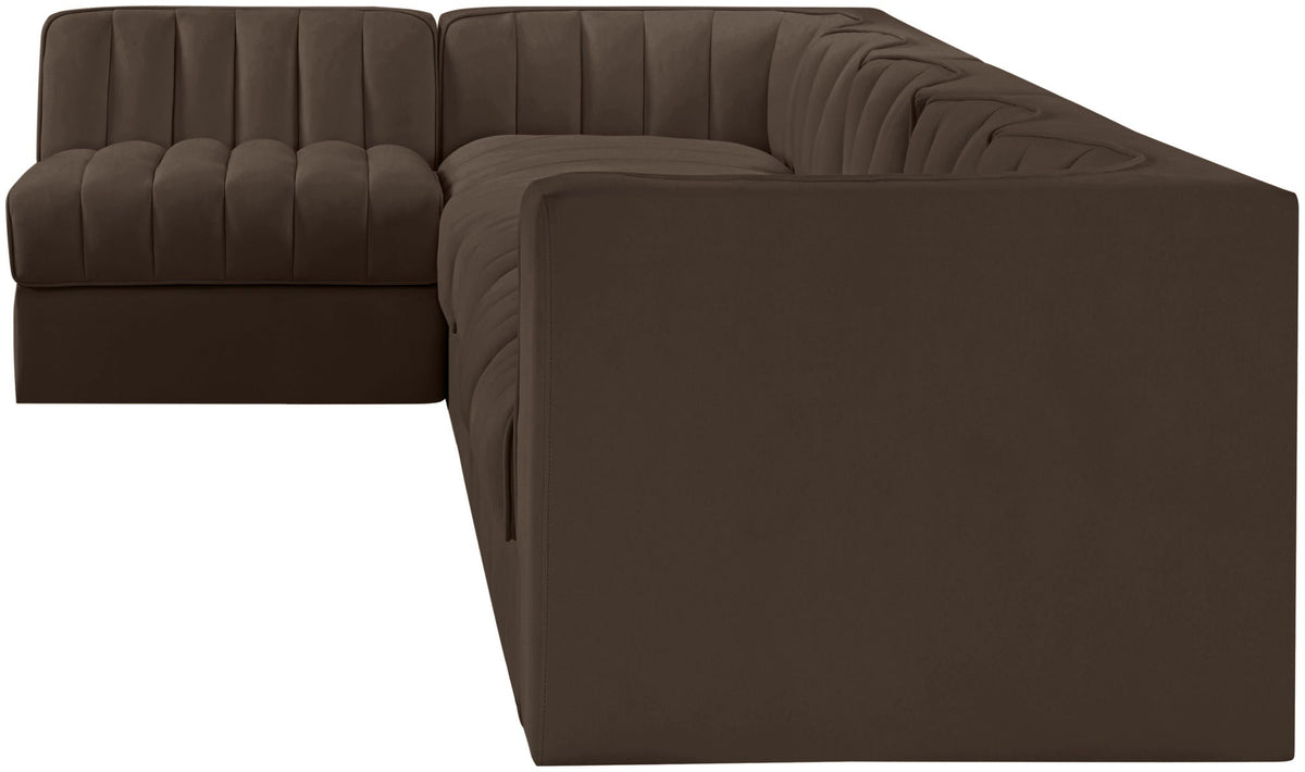 Rummi - Velvet Performance Fabric Upholstered 6 Piece Modular Sectional, L-Shaped (Right)