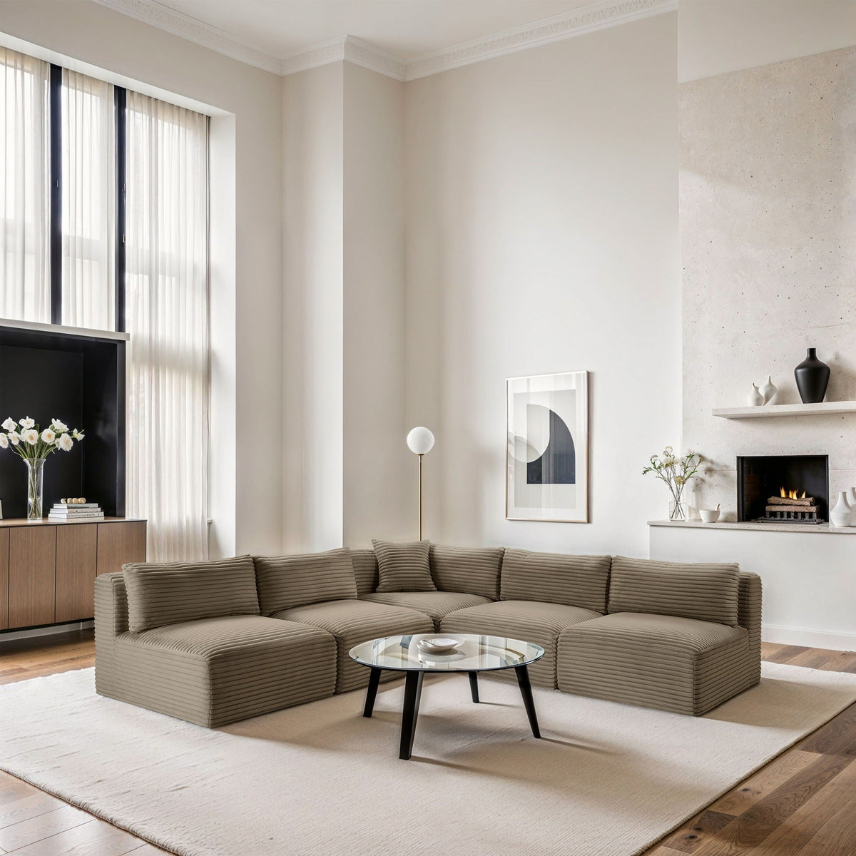 Shaggy - Fabric 5 Piece Modular Corner Armless Sectional