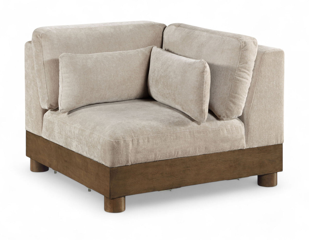 Turin - Chenille Fabric Upholstered Modular Corner Chair - Taupe / Brown Walnut