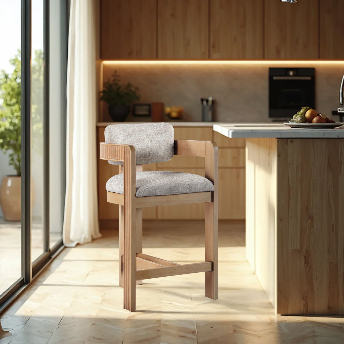 Sacha - Linen Stool With Natural Base