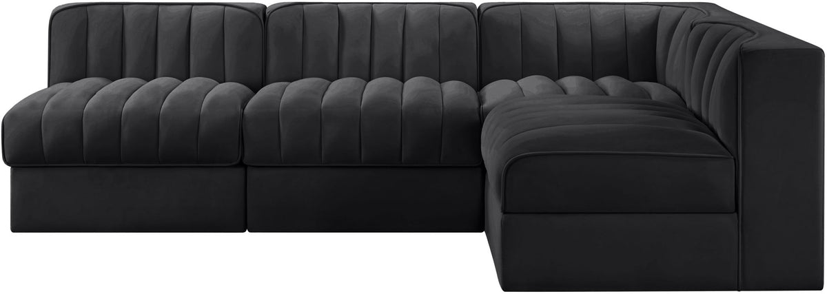 Rummi - Armless Velvet Performance Fabric Upholstered 4 Piece Modular Sectional