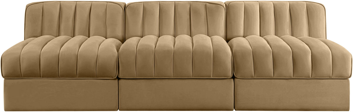 Rummi - Velvet Performance Fabric Upholstered 3 Piece Modular Armless Sofa