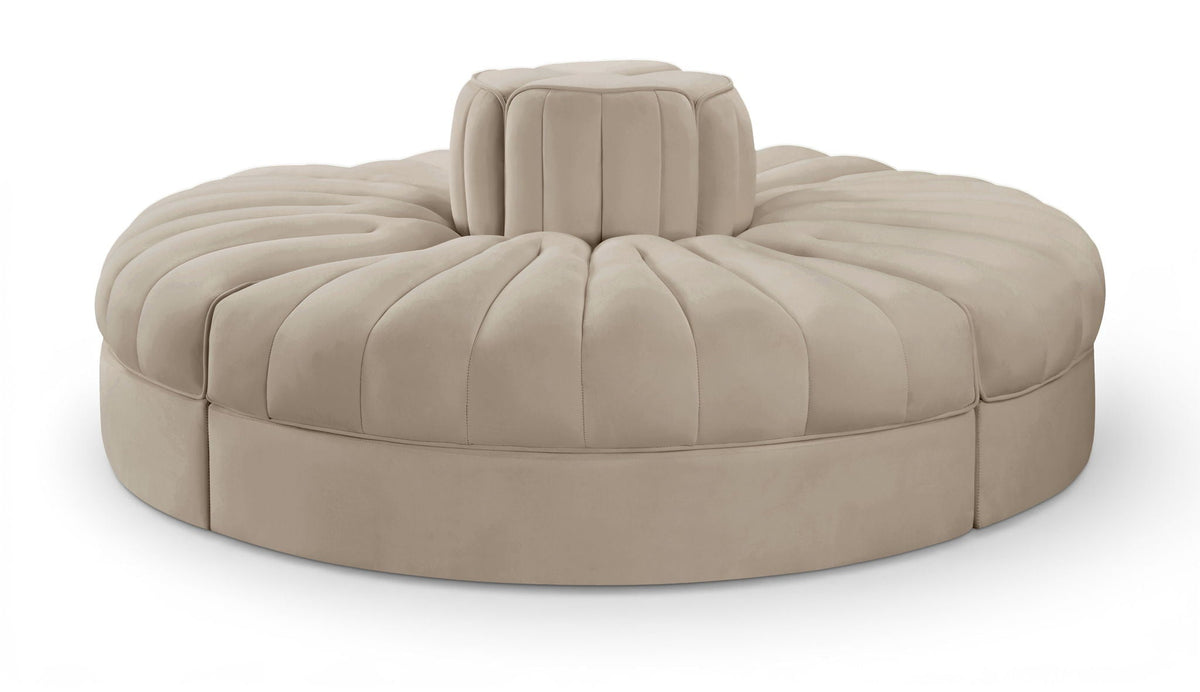 Rummi - Round Velvet Performance Fabric Upholstered 4 Piece Modular Sofa