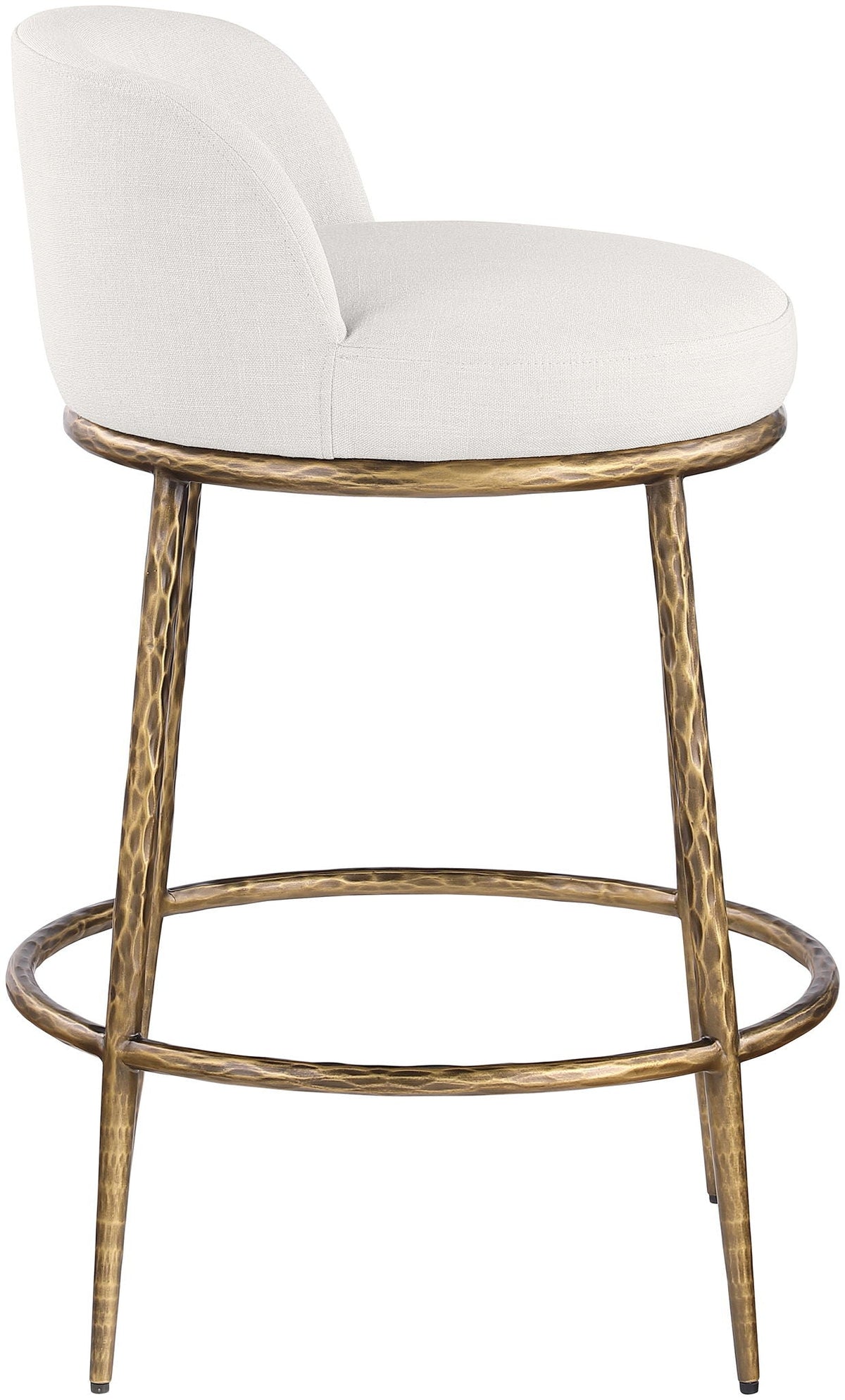 Ferro - Linen Textured Performance Fabric Upholstered Counter Stool - Cream / Brushed Gold