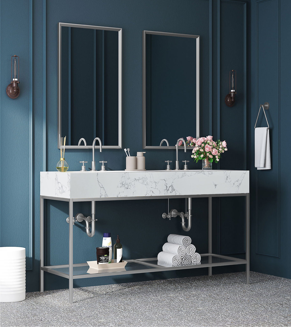 Marmo - Engineered Marble Bathroom Vanity With Chrome Base