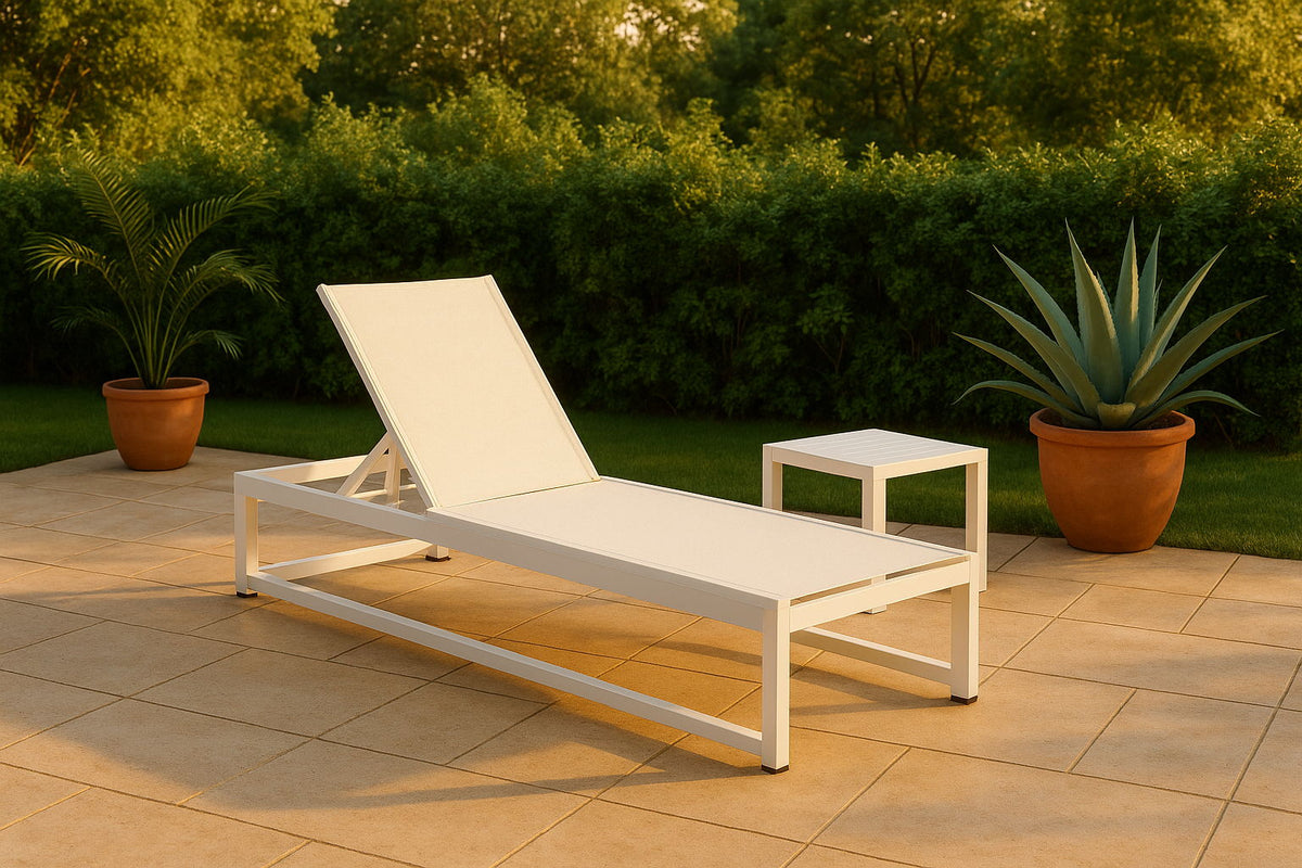 Maldives - Water Resistant Outdoor Patio Adjustable Sun Chaise Lounge Chair With White Base