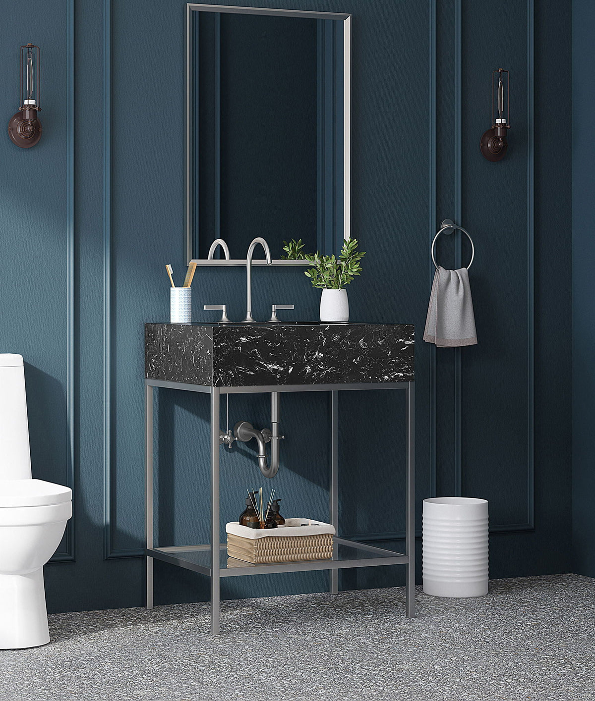 Marmo - Engineered Marble Bathroom Vanity With Chrome Base