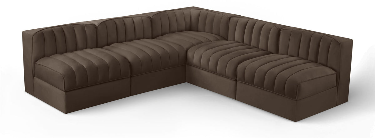 Rummi - Armless Velvet Performance Fabric Upholstered 5 Piece Modular Sectional