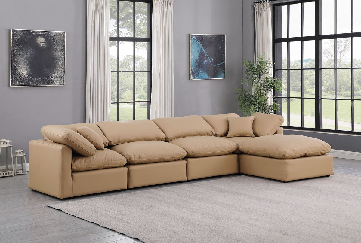 Indulge - Faux Leather 5 Piece Modular Sectional With Chaise - Tan
